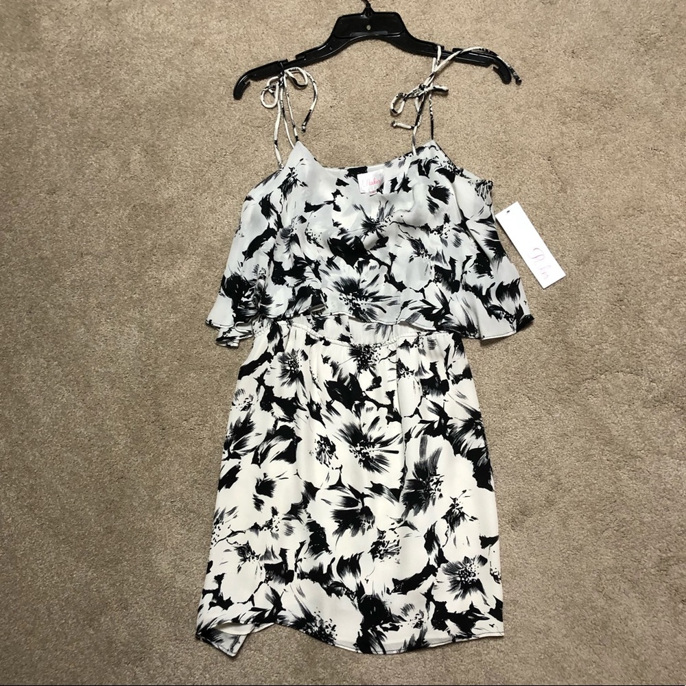 Parker silk mini dress bow ties shoulder floral 6